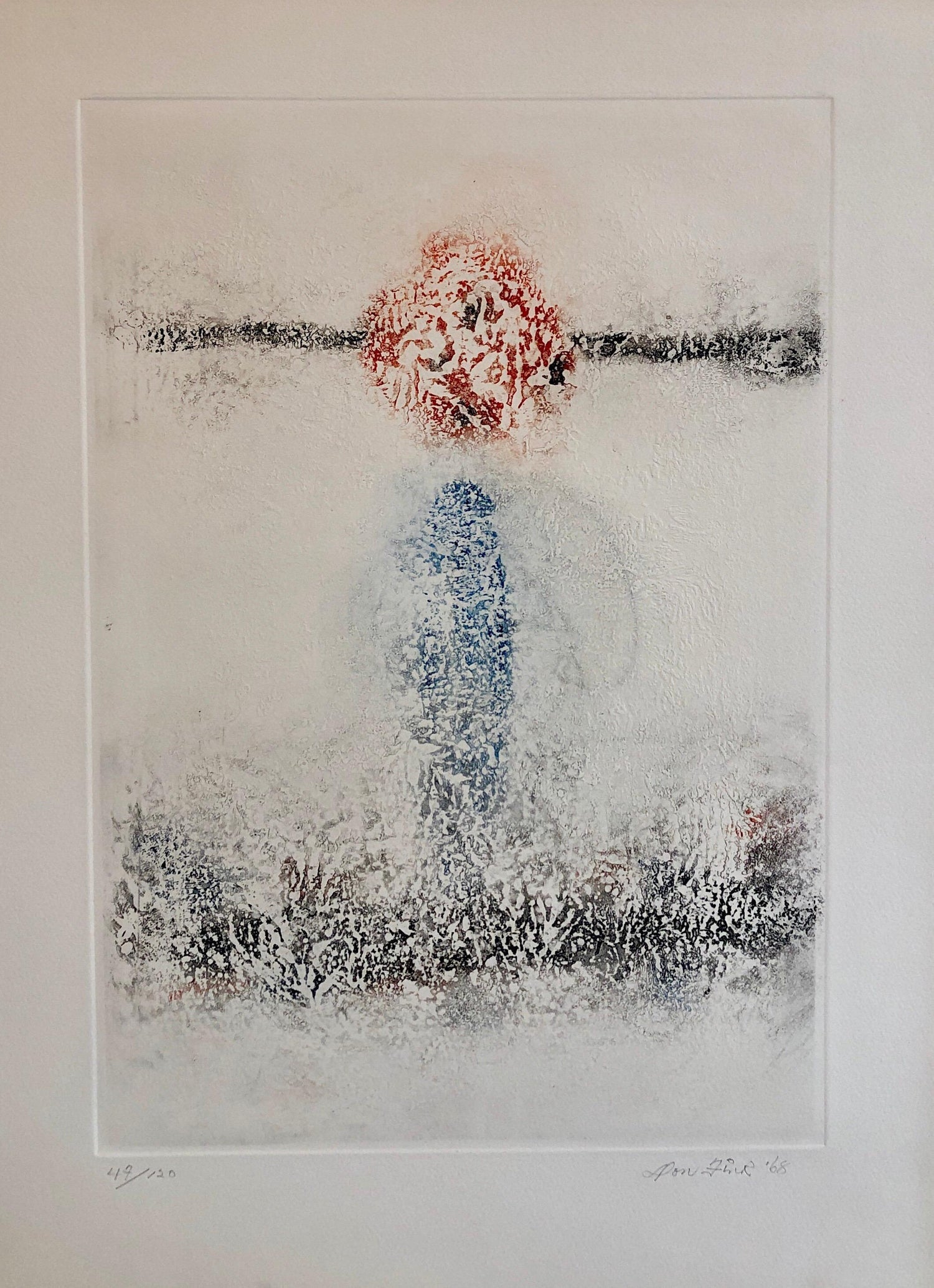 Abstract Expressionist Modernist Denim Blue Monoprint Monotype Painting Print