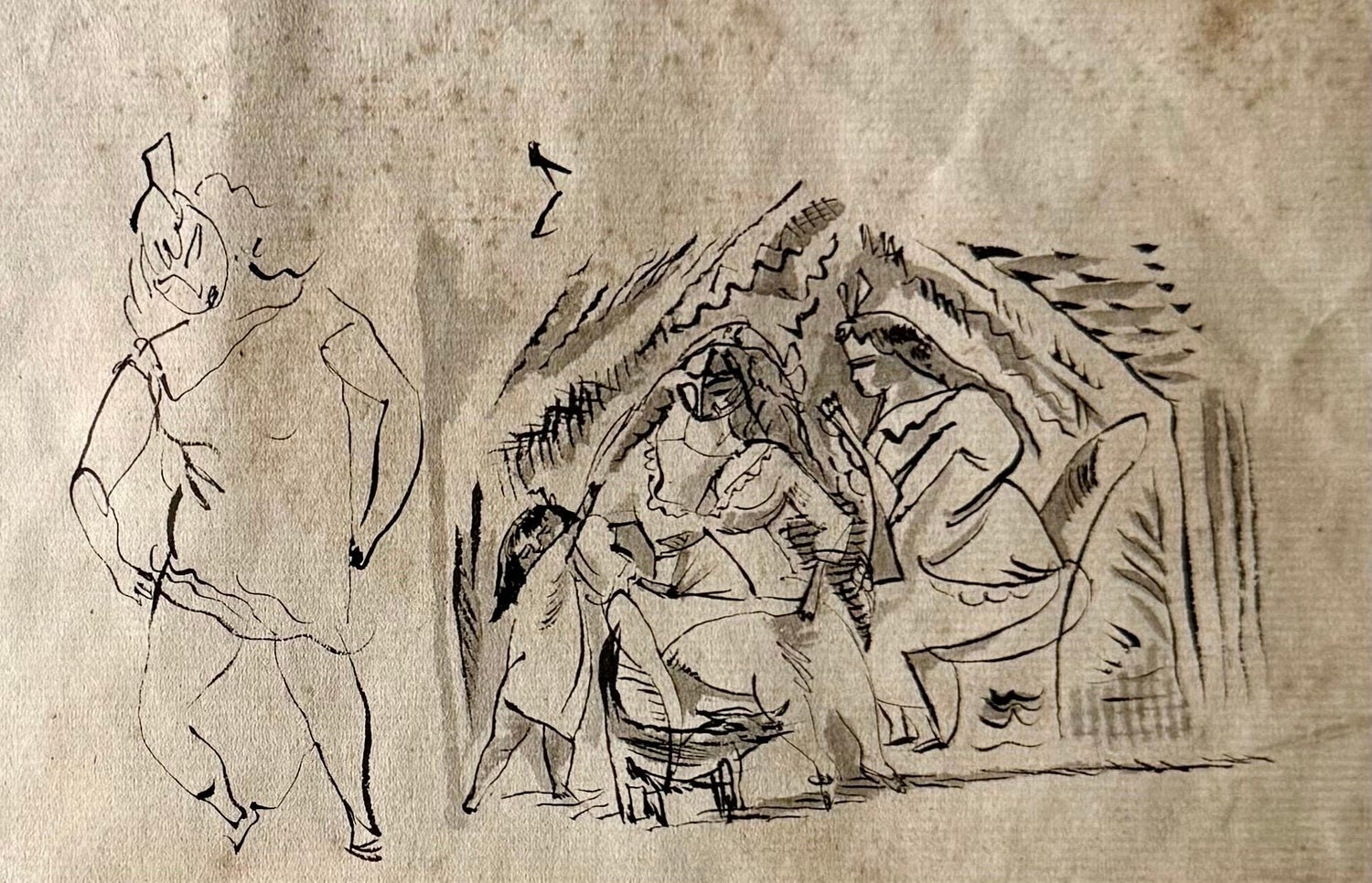 German Expressionist Drawing, Watercolor Painting Jules Pascin Cuba Scene 1910