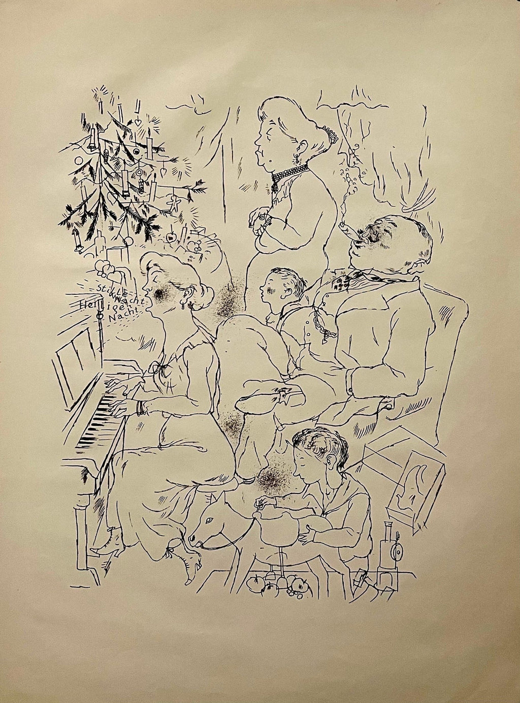 Large George Grosz 1923 Lithograph Die Rauber German Expressionism WPA Realism
