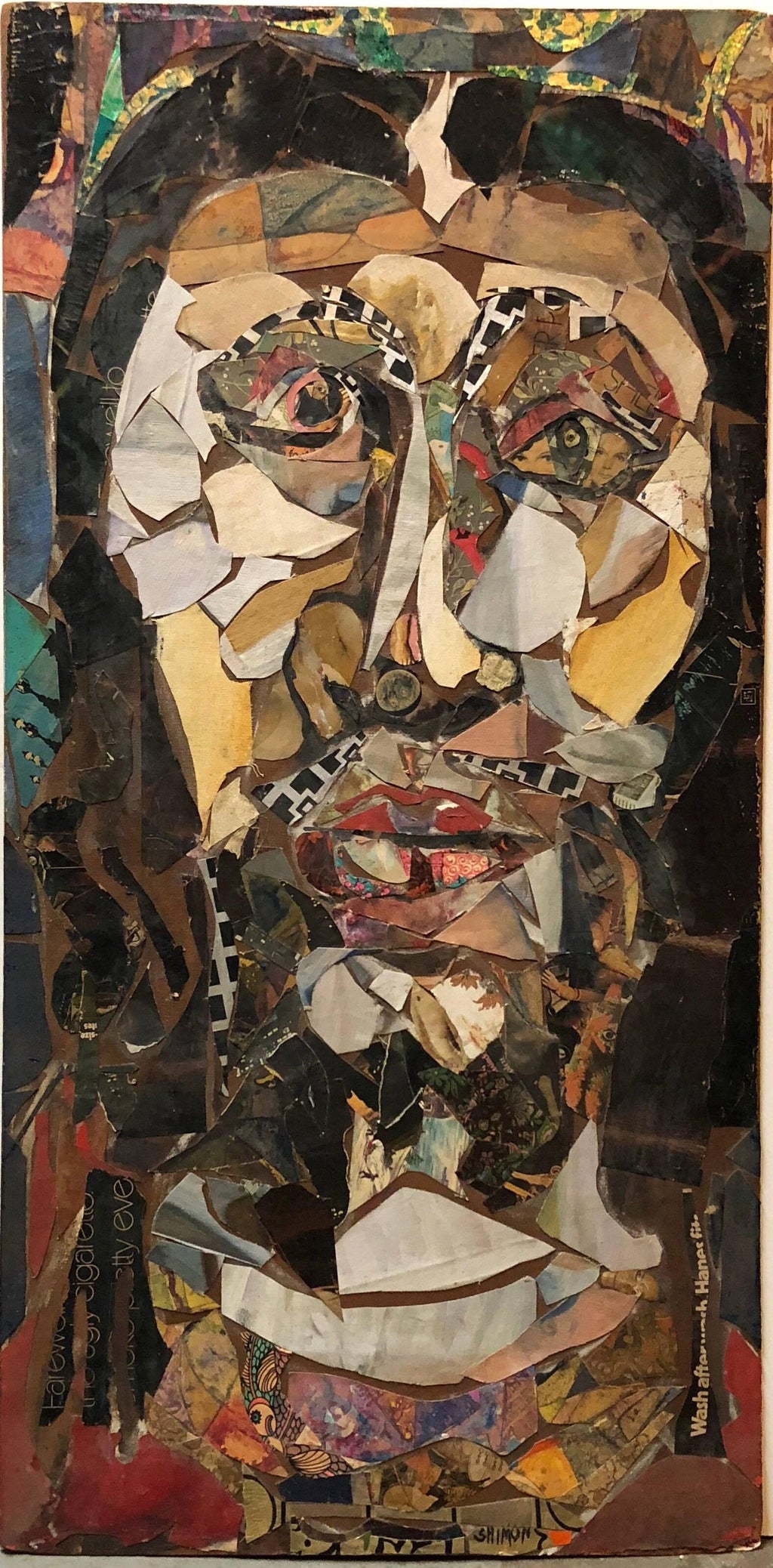 Mixed Media Outsider Visionary Art Newspaper Photo Collage 2 Sided Laminated