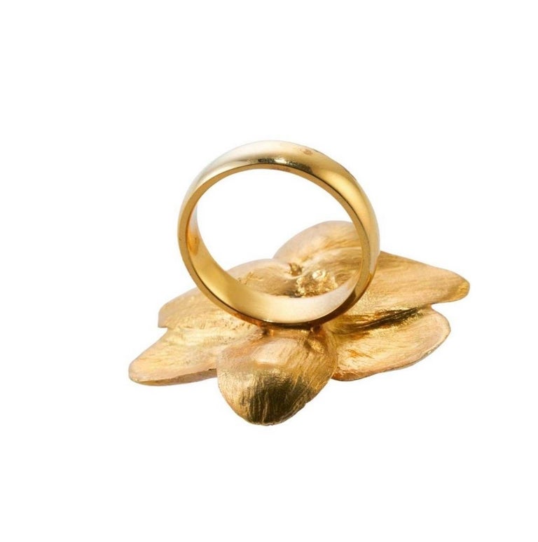 18K Solid Gold Orchid Sculpture Artist Ring YBA Marc Quinn Artwork Wearable Art