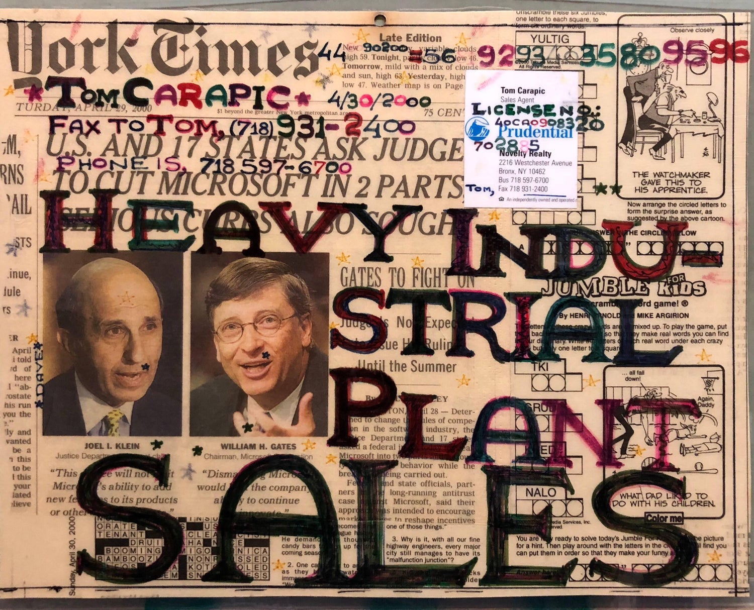 Mixed Media Outsider Visionary Art Newspaper Photo Collage 2 Sided Laminated