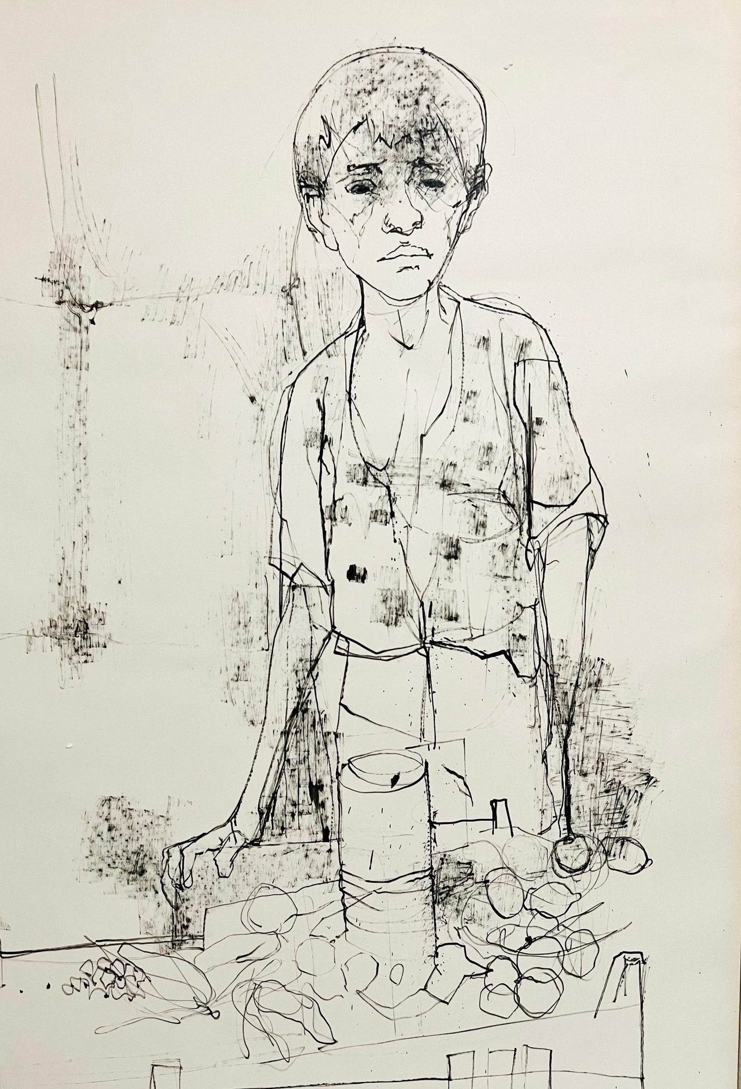 Large Drawing of Boy by French Armenian Modernist Jean Jansem Ecole De Paris Art