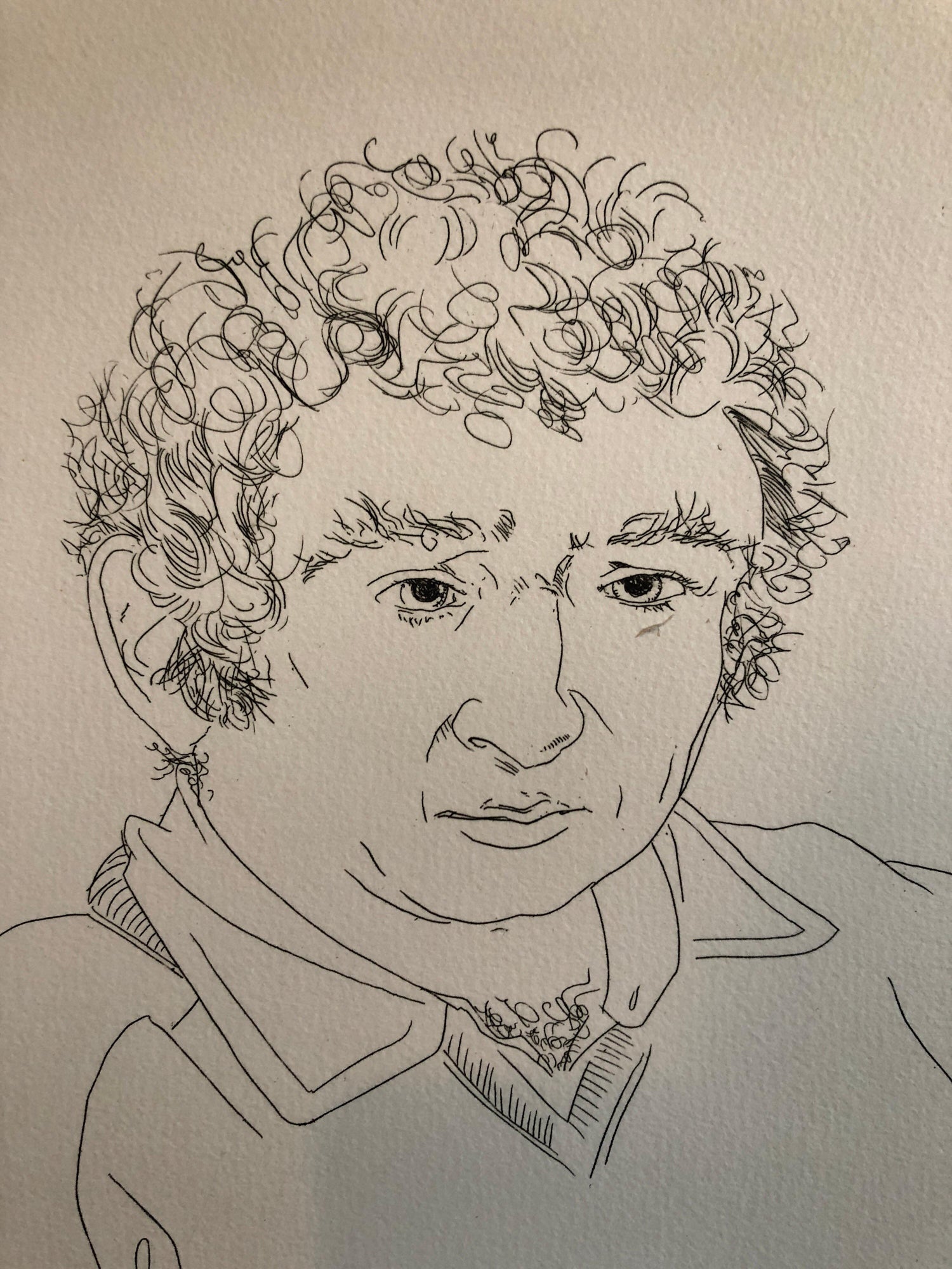 Pulitzer Prize Winner Norman Mailer Portrait Etching Line Drawing