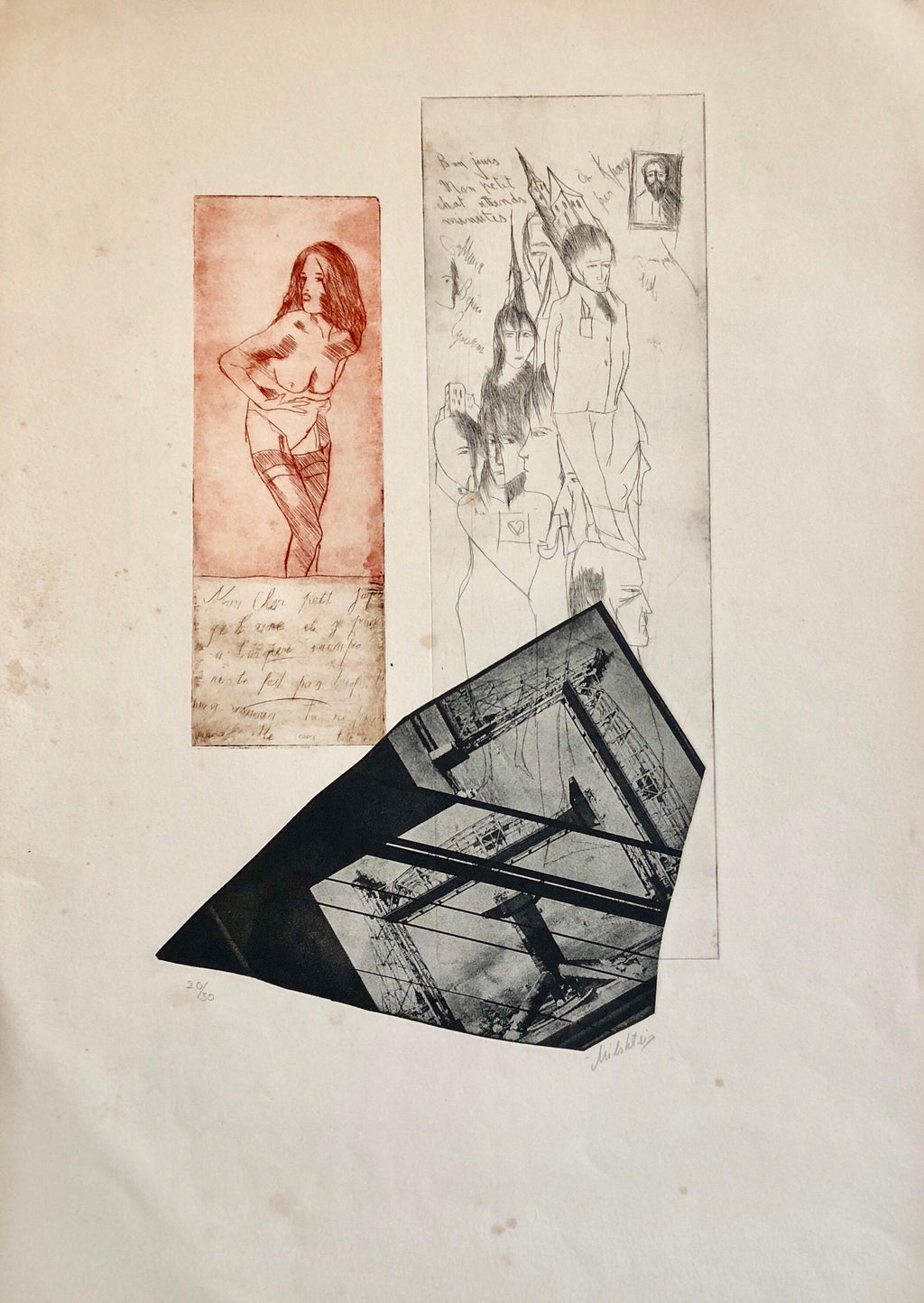 Woman in Agony or Ecstasy, Modernist Israeli Etching
