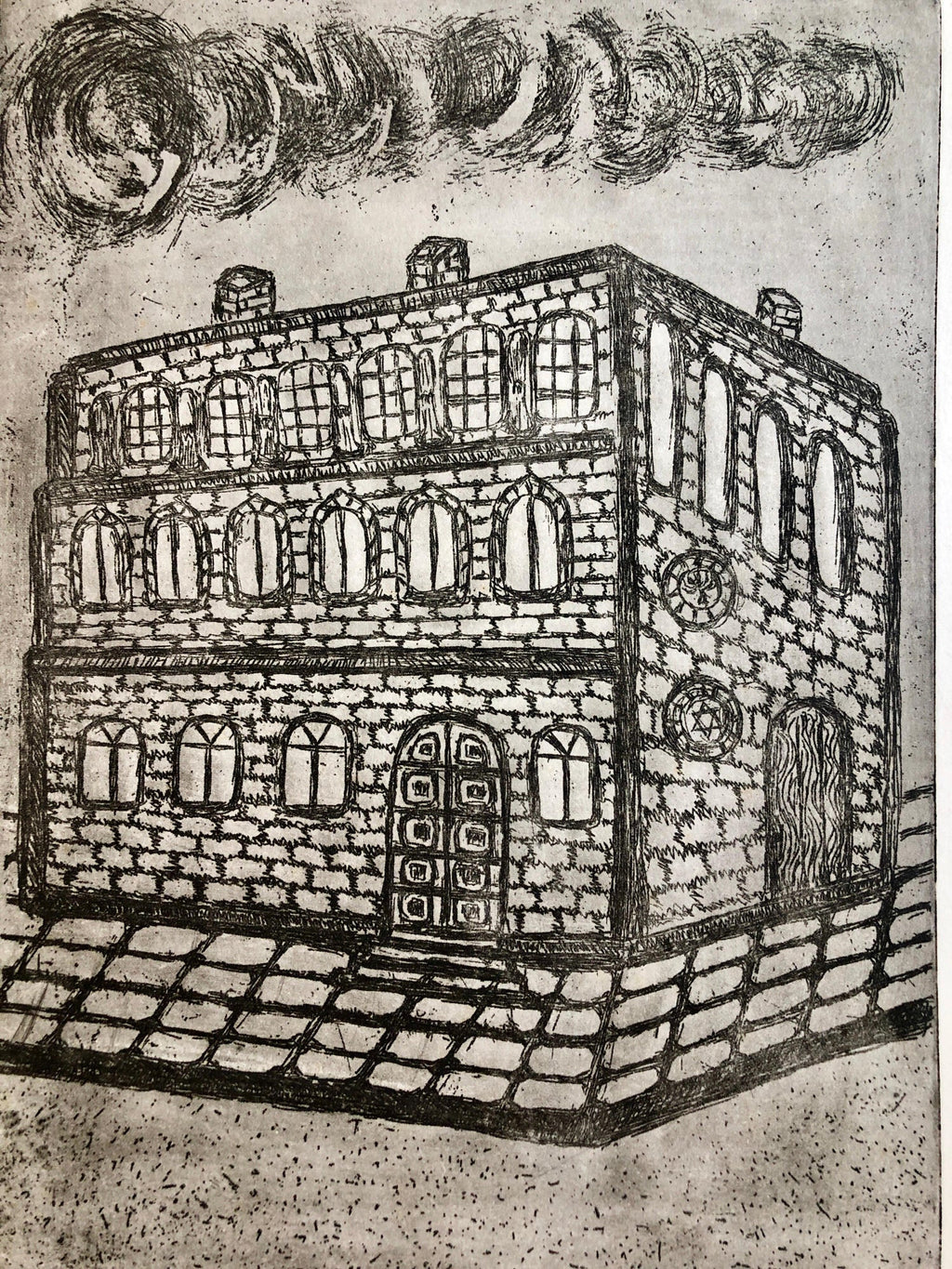 Tarnopol, Ukraine Jewish Memorial Etching Destroyed Synagogue Folk Art Judaica