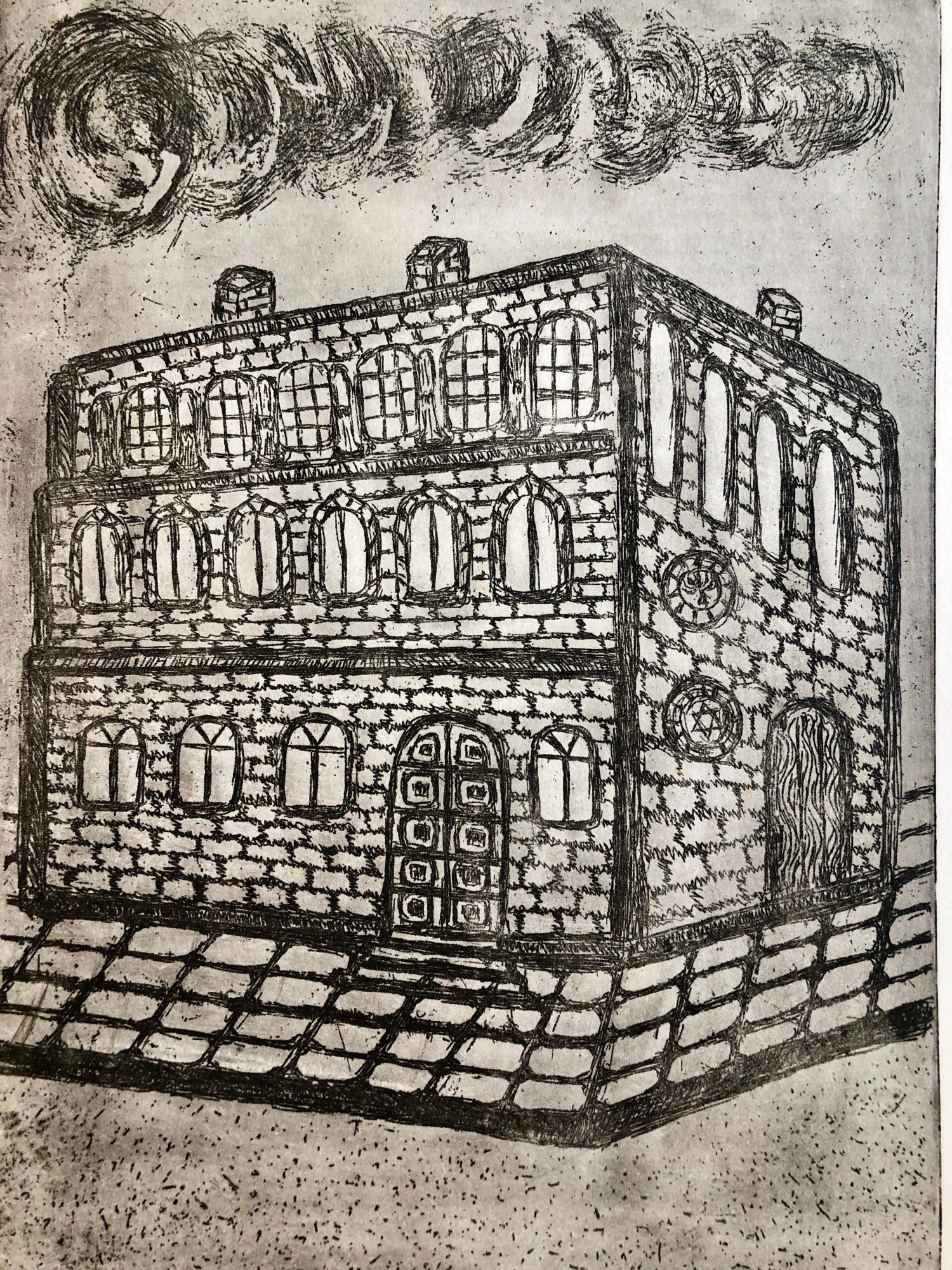 Tarnopol, Ukraine Jewish Memorial Etching Destroyed Synagogue Folk Art Judaica