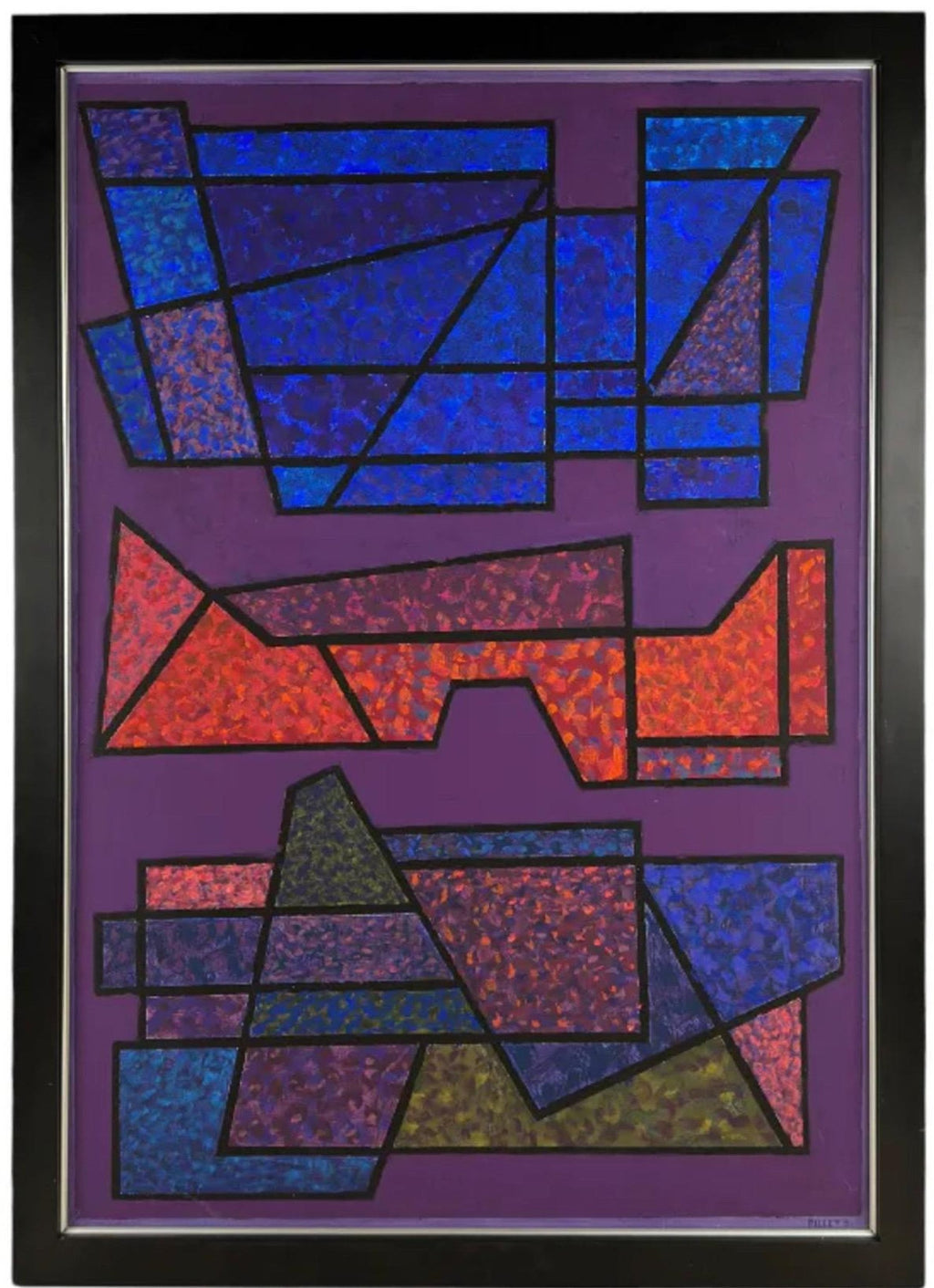 French Post War Geometric Abstract Oil Painting Kinetic Op Art Edgard Pillet
