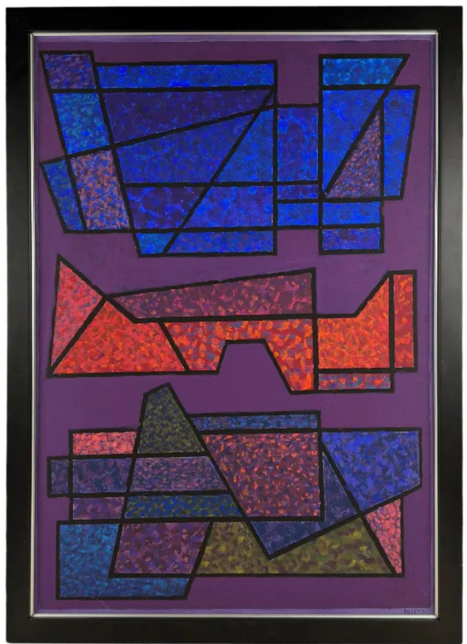 French Post War Geometric Abstract Oil Painting Kinetic Op Art Edgard Pillet