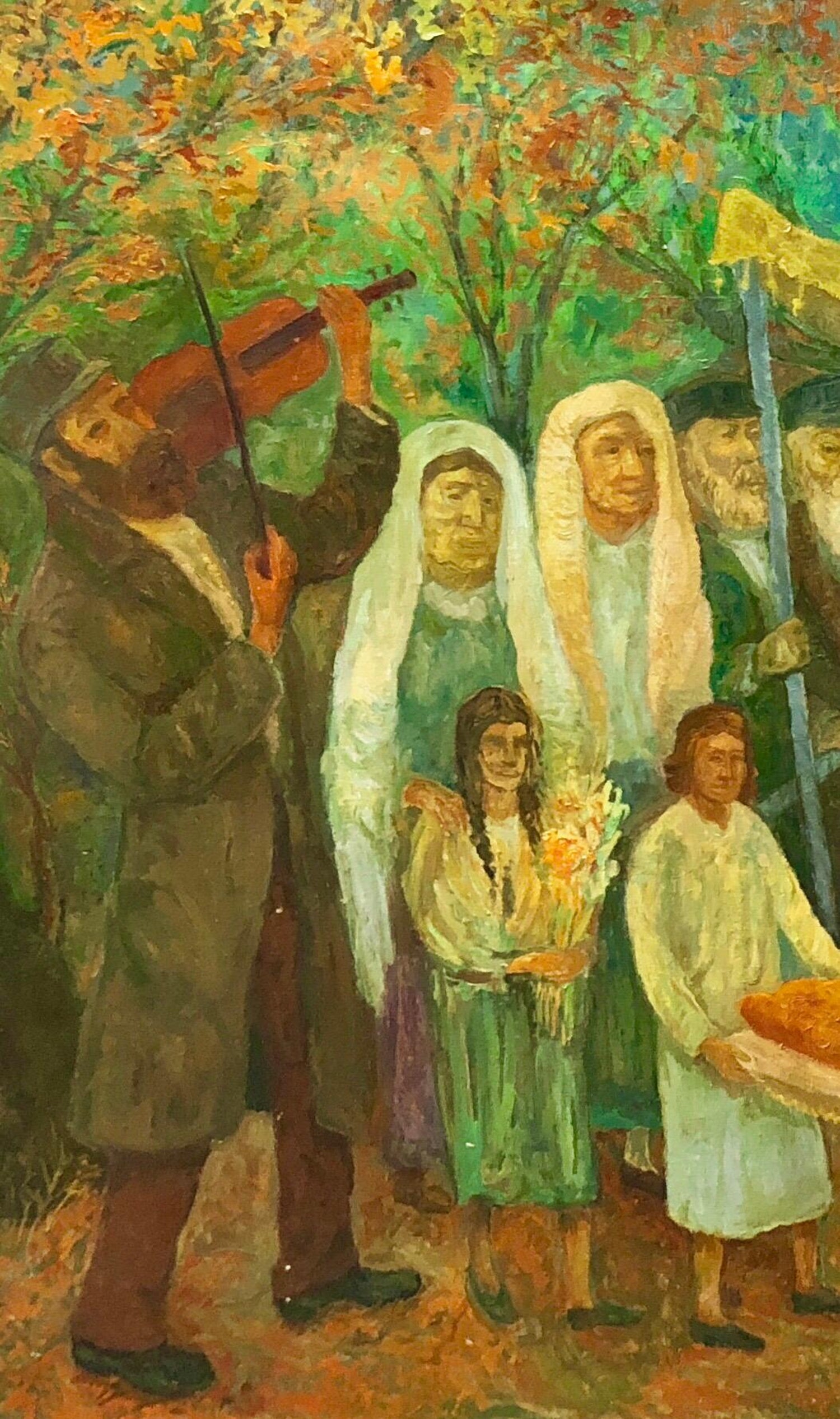 Large Judaica Oil Painting, Polish Jewish Wedding in the Shtetl Chaim Goldberg