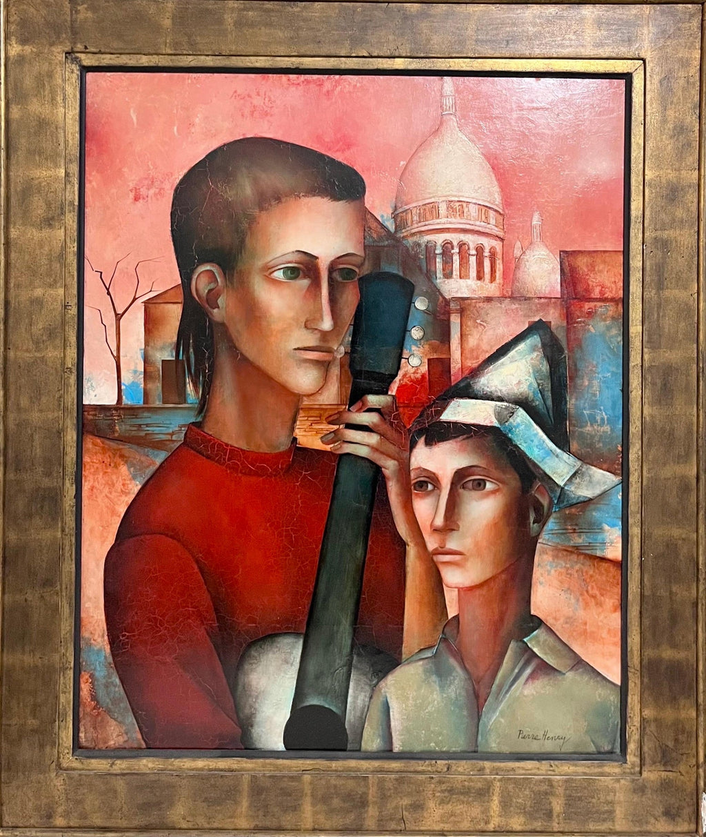 Large Surrealist French Expressionist Oil Painting Moody Boys Pierre Henry