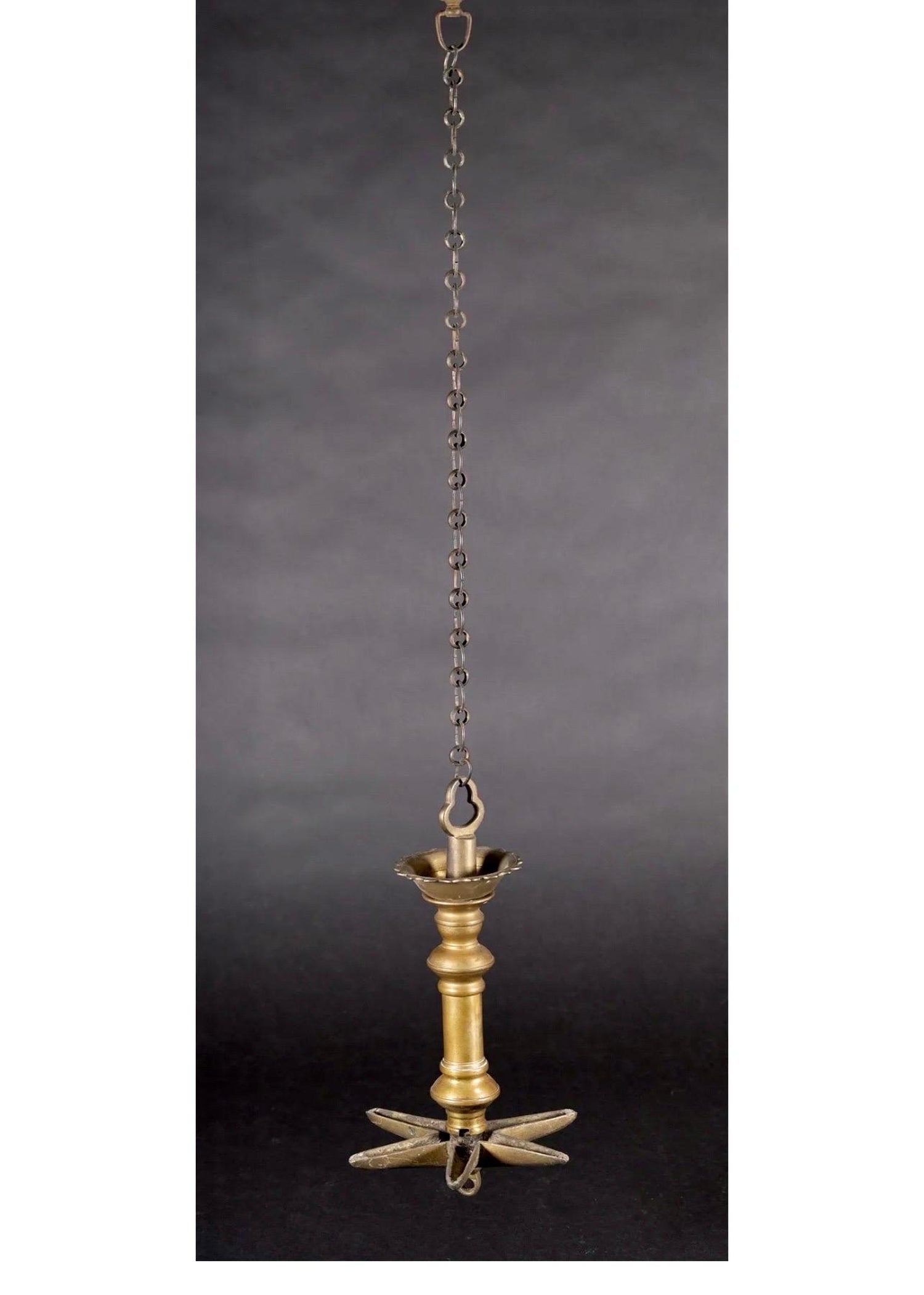 Rare Antique Judaica Hanging Bronze Jewish Synagogue or Temple Oil Lamp w Chain