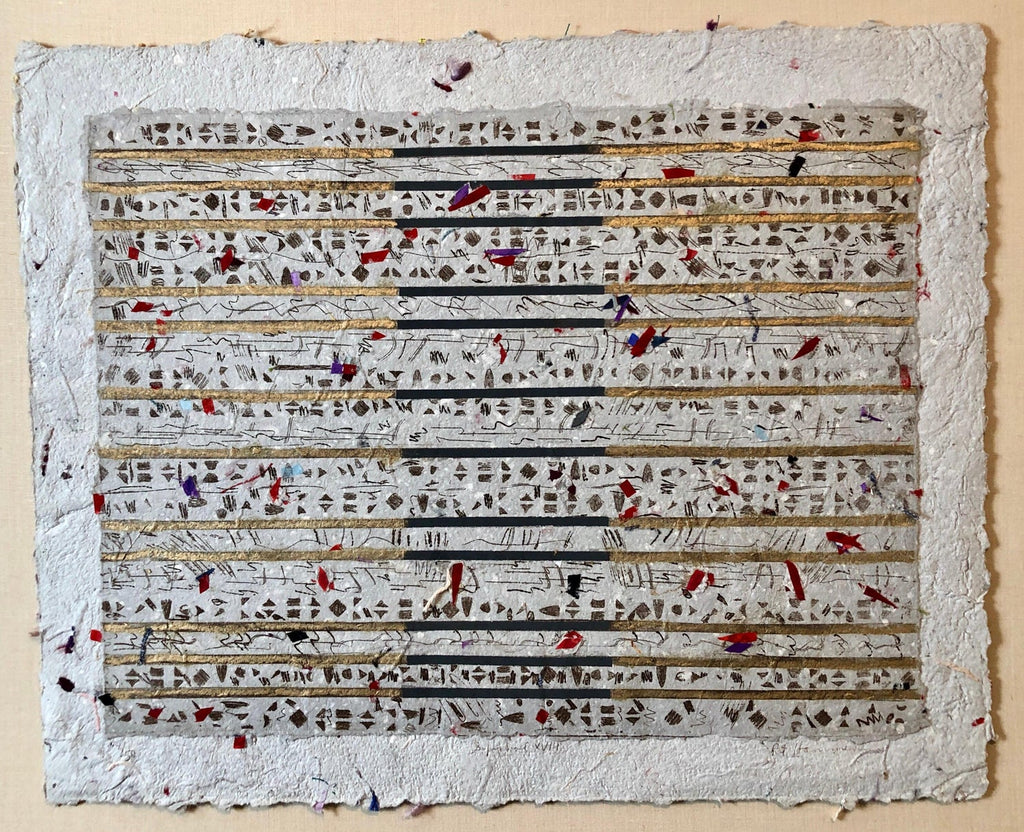 Unique Mixed Media on Handmade Paper with Gold Leaf Modernist Edition