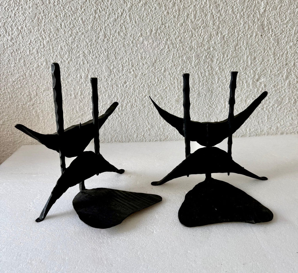 Modernist Brutalist Hand Forged Iron Bookends Sculpture Israeli David Palombo