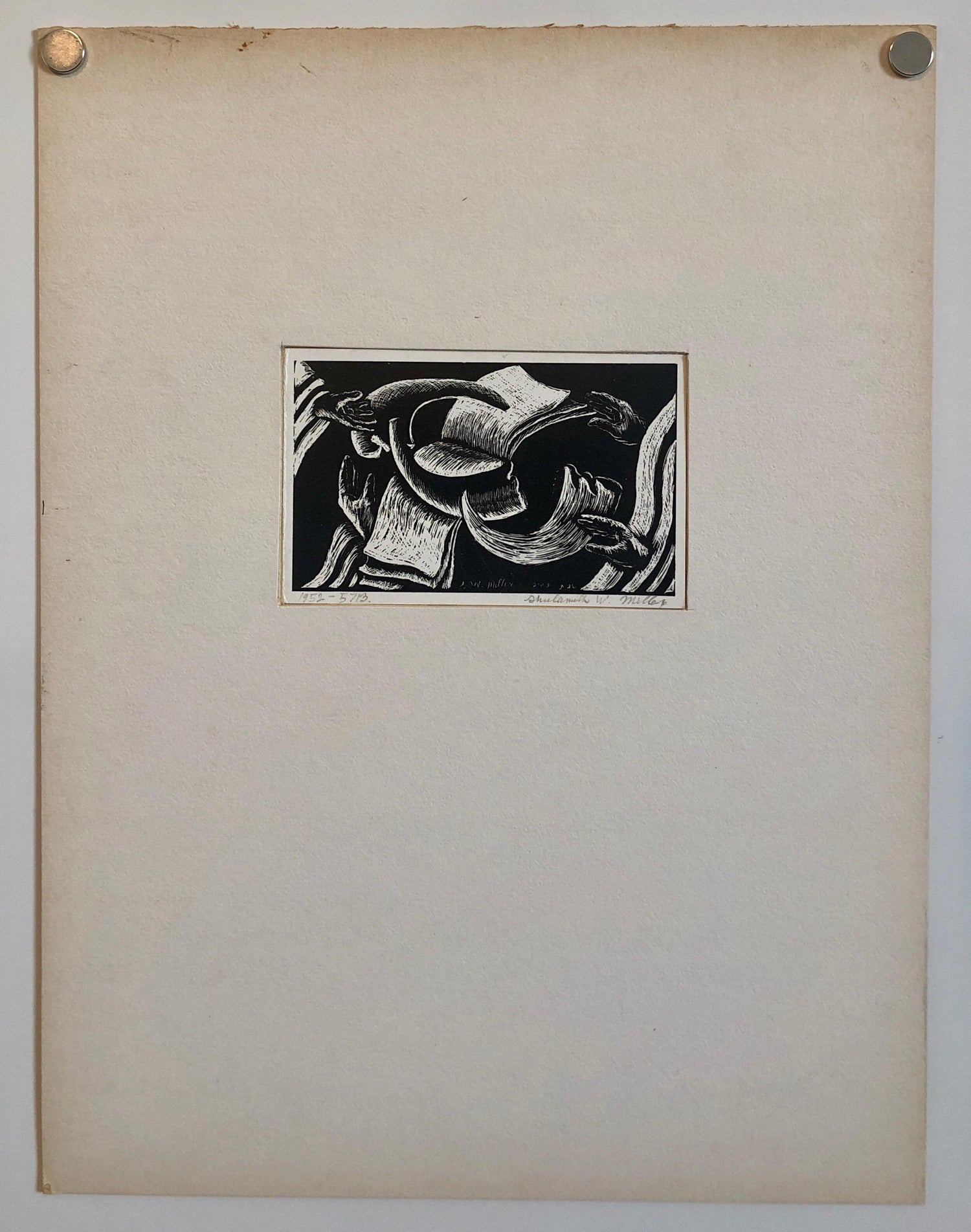 Shana Tova, New Year Woodcut Israeli Judaica Early Bezalel School Woman Artist