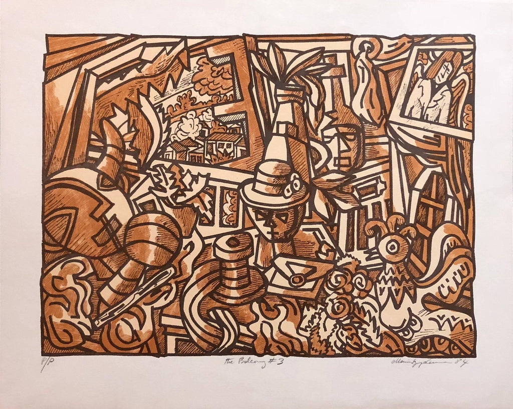 Large Venezuelan Modernist Lithograph "The Balcony #3" Color Print
