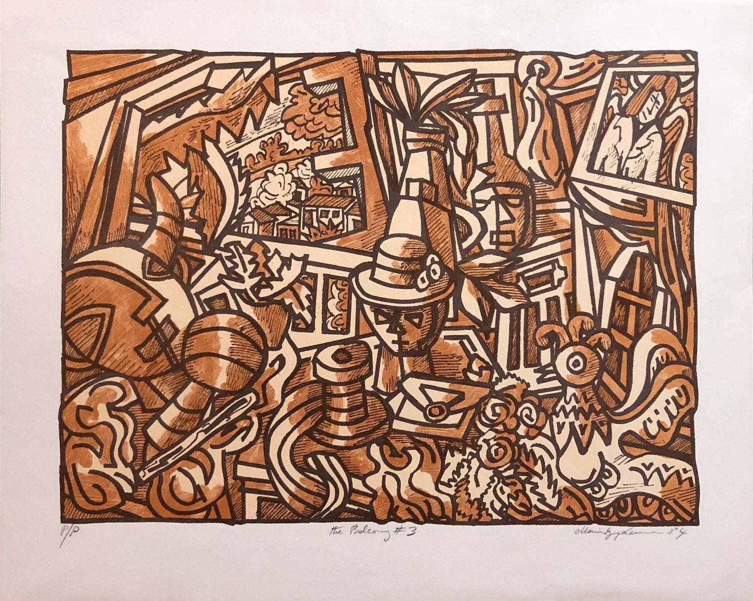 Large Venezuelan Modernist Lithograph "The Balcony #3" Color Print