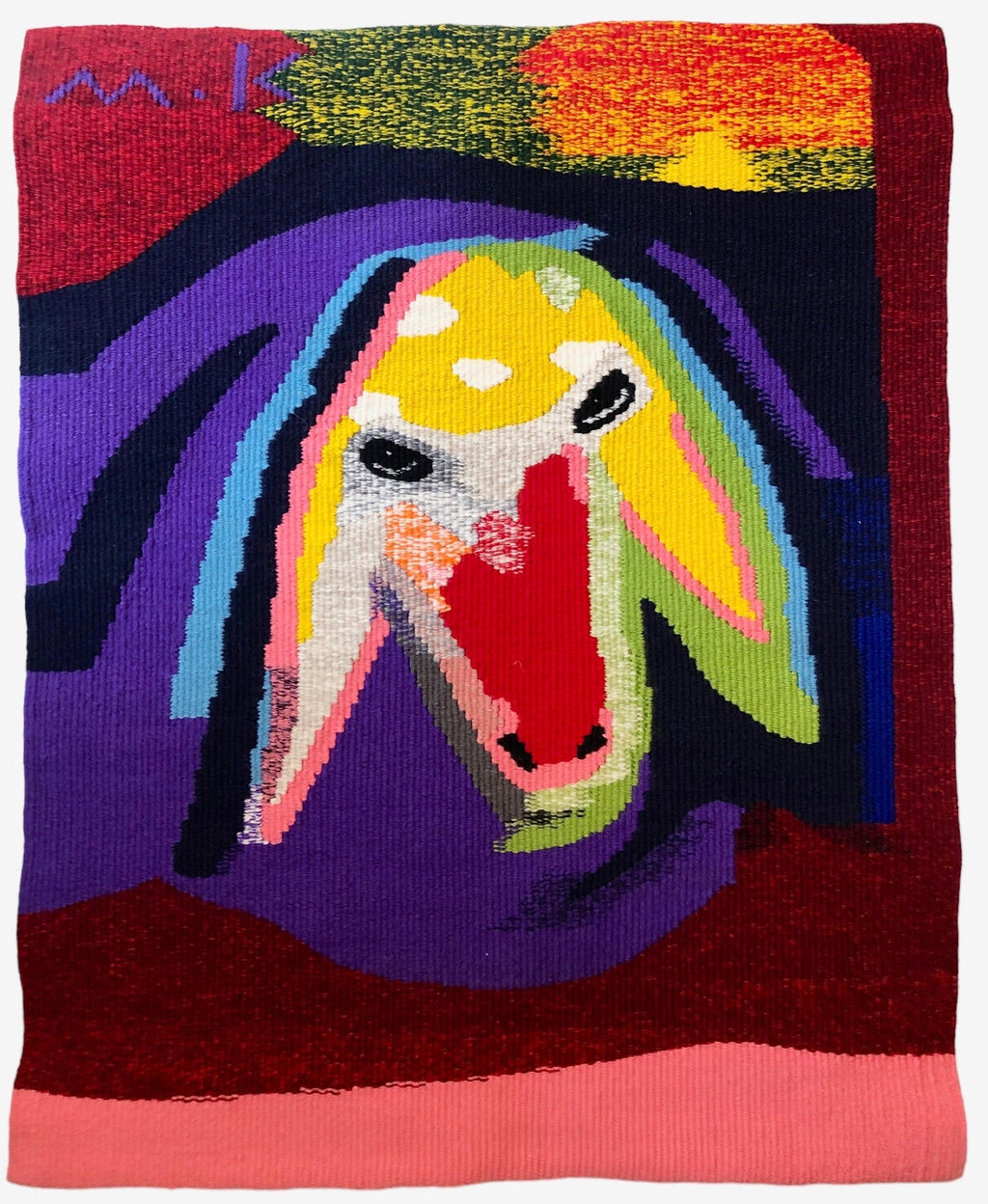 Israeli Hand Woven Colorful Wool Tapestry Weaving Menashe Kadishman Sheep Head