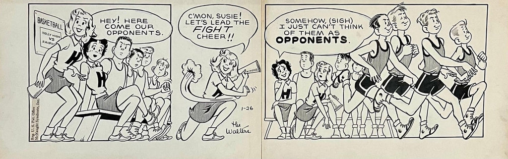 Vintage Golden Age Syndicated Ink Drawing Cartoon Strip Susie Q Smith Comic Art