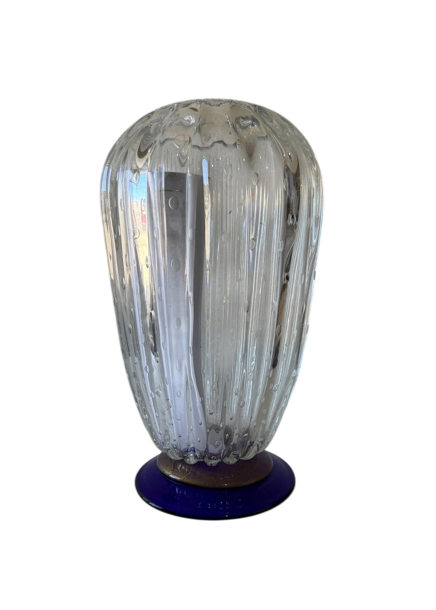 Seguso Murano Italian Art Glass Cobalt Gold Aventurine Footed Vase Sculpture