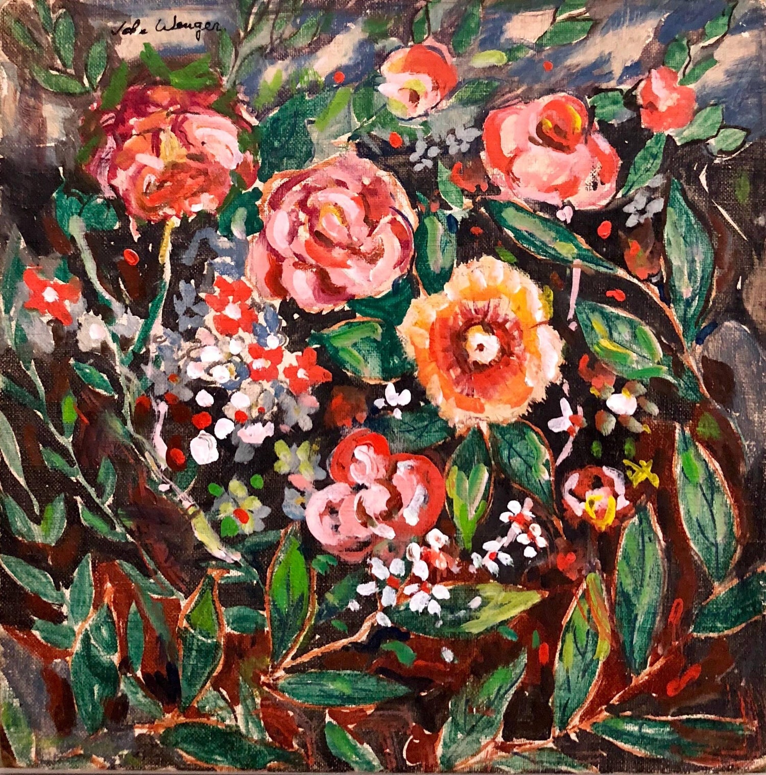 Wild Flowers Vibrant Colorful Modernist Oil Painting