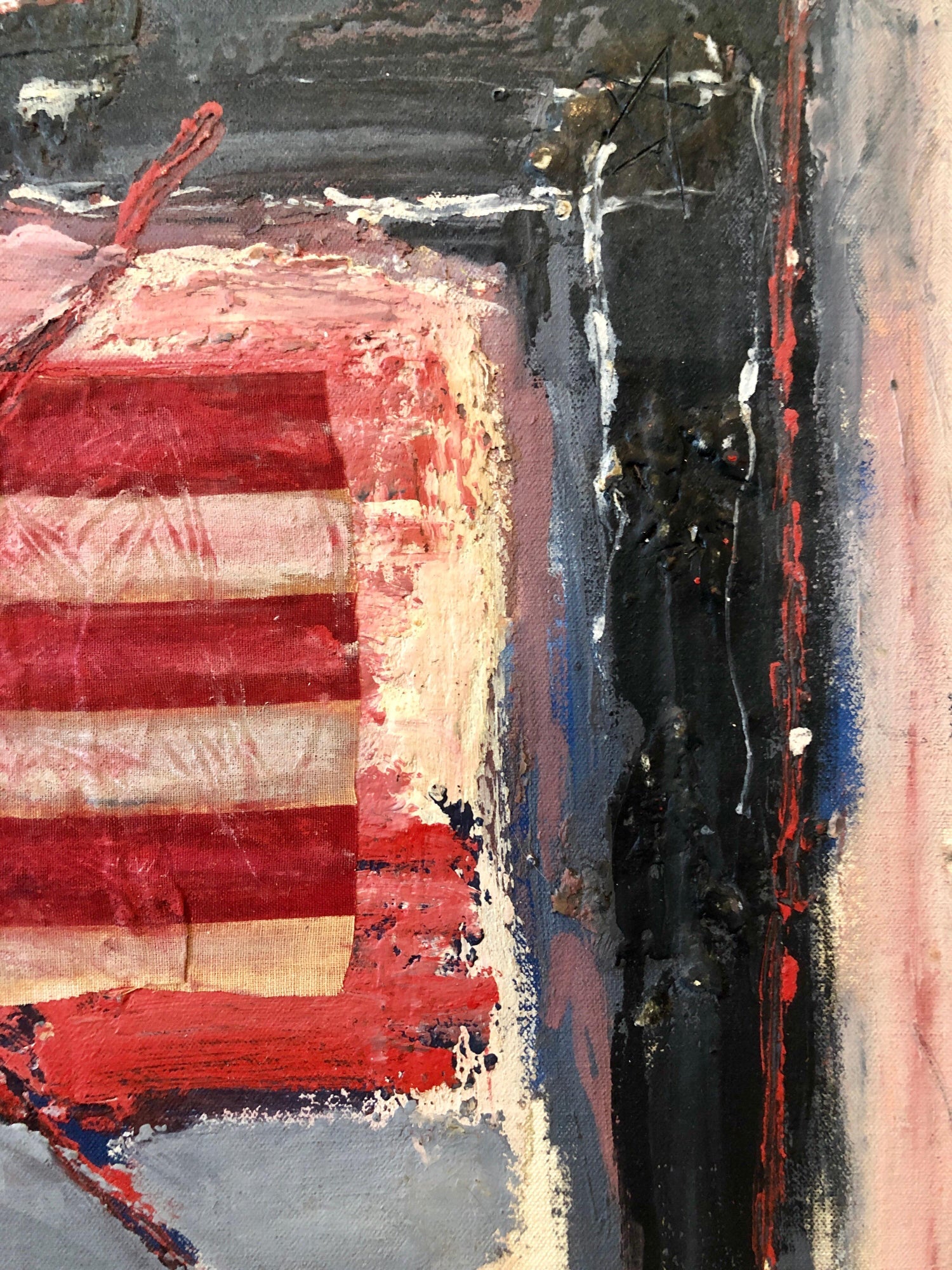 Abstract Expressionist Happy Bicentennial Baby, American Flag Collage Painting