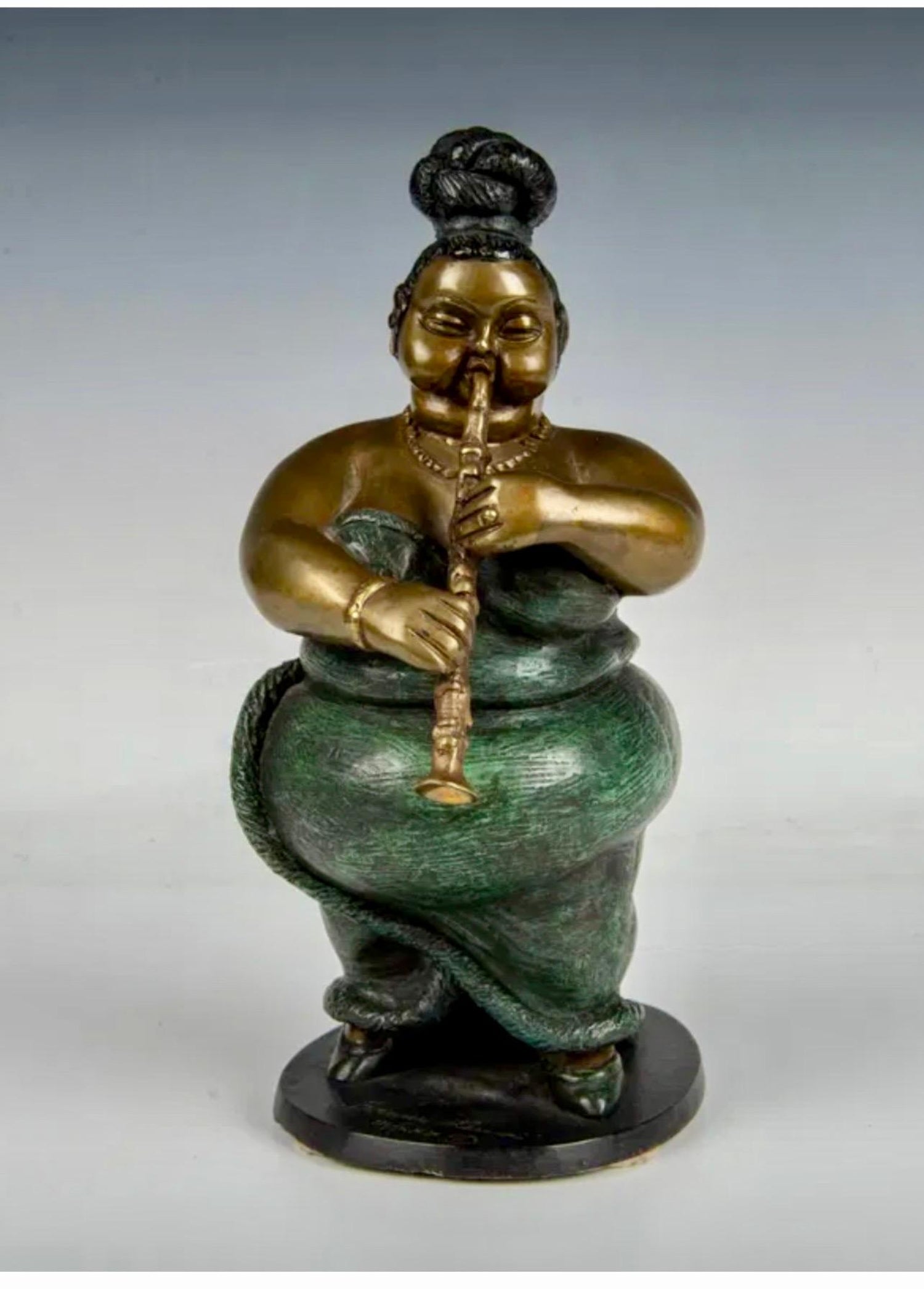Polychrome Bronze Sculpture Jazz Nightclub Singer Clarinet Player Bruno Luna