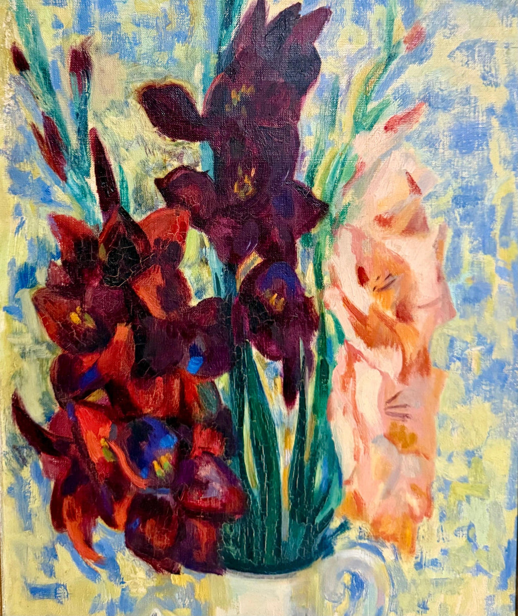 Luigi Corbellini French Italian Post Impressionist Oil Painting Vase of Flowers