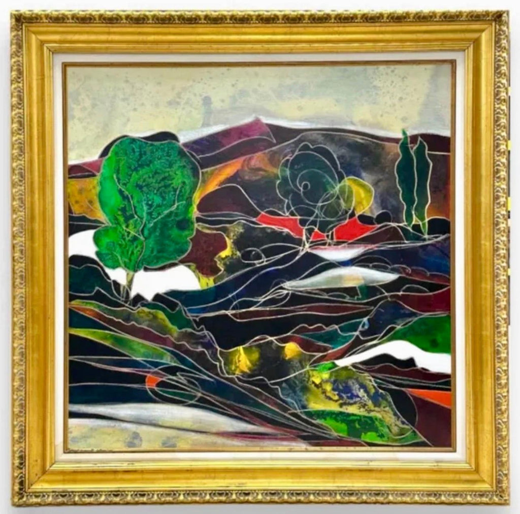 Large Expressionist Oil Painting Hand Carved Wood Panel Jean Claude Gaugy
