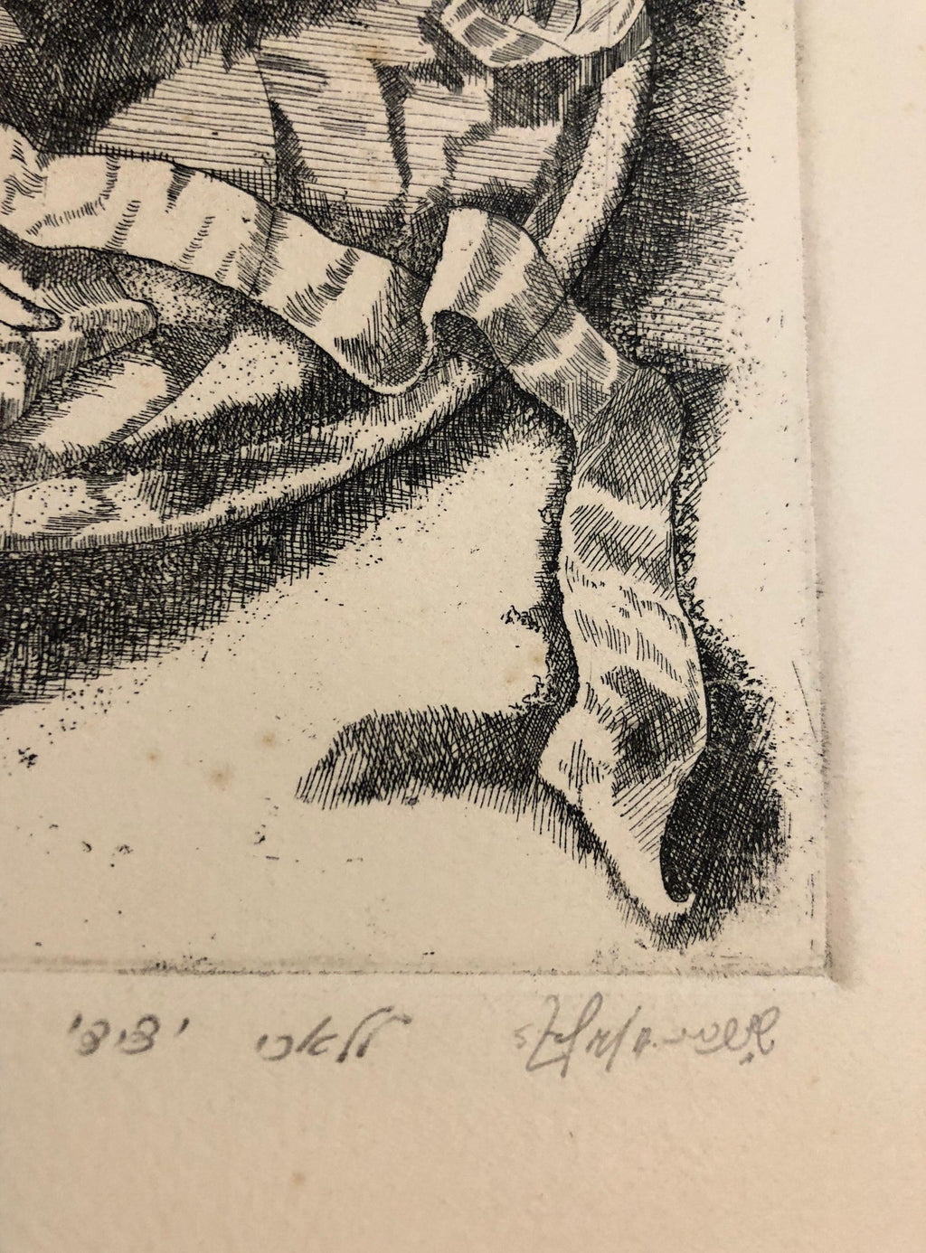 Israeli Modernist Surrealist Etching Cut Pear