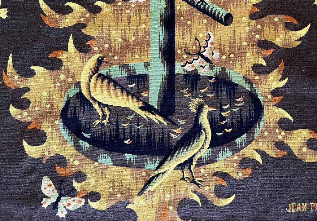 Art Deco French Modernist Handmade Aubusson Gobelin Tapestry Jean Picart Le Doux