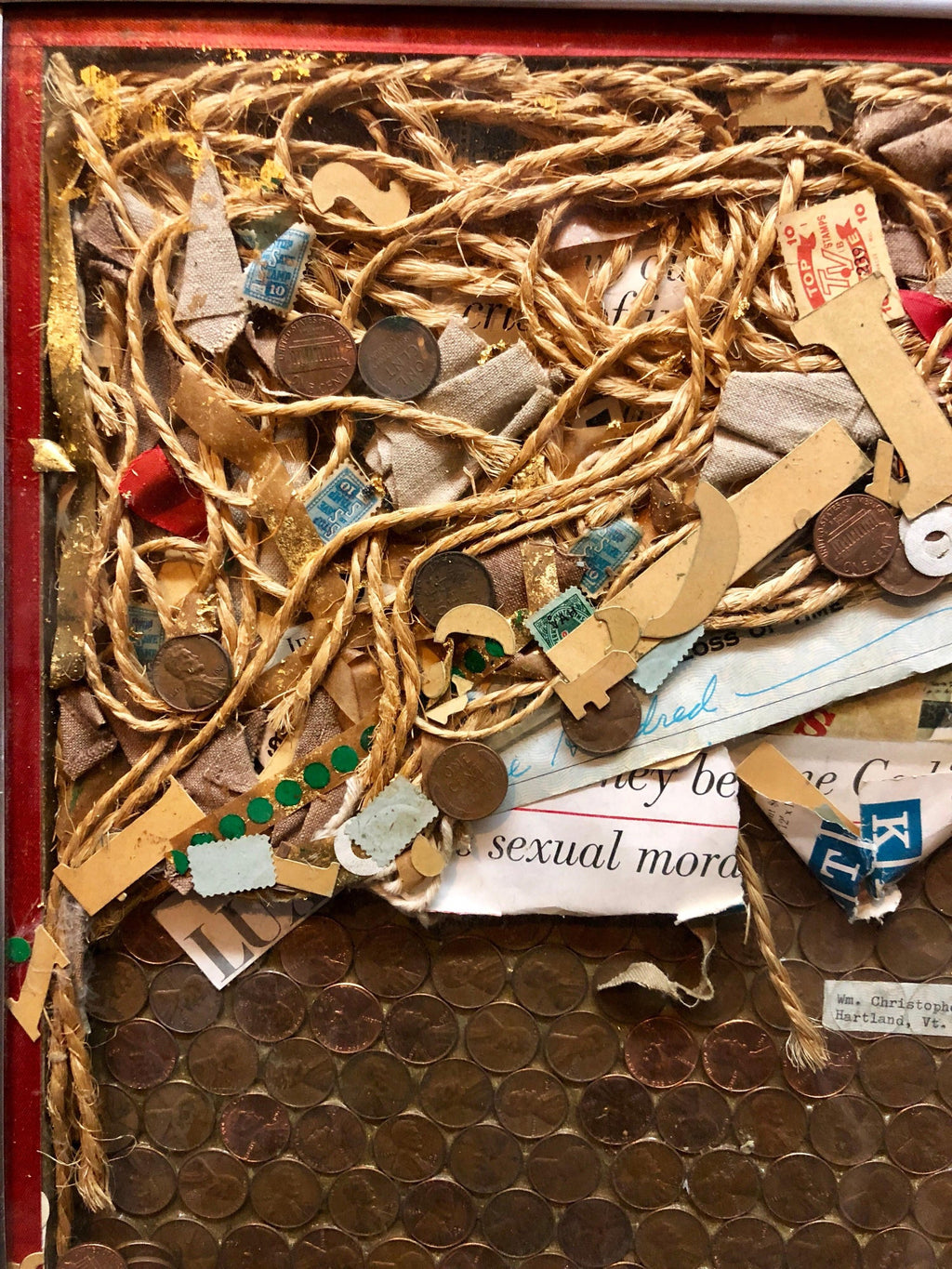Assemblage Collage Painting/Sculpture with Pennies and Scrap Civil Rights Artist