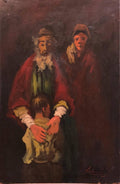 Lithuanian French Ecole de Paris Judaica Oil Painting Refugee Family