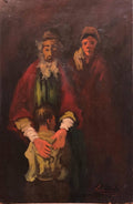 Lithuanian French Ecole de Paris Judaica Oil Painting Refugee Family