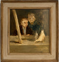 American Modernist Seymour Remenick Oil Painting Men with Pigeons Philadelphia
