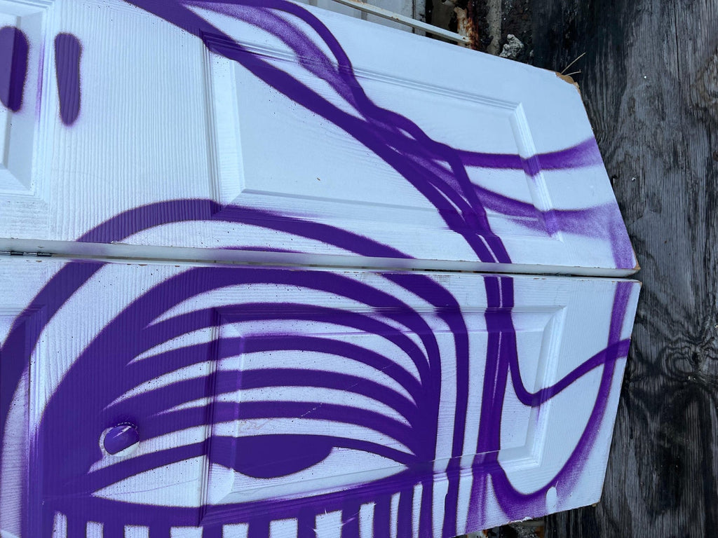 Miami Graffiti Legend Ahol Sniffs Glue Large Spray Painting on Doors Sculpture