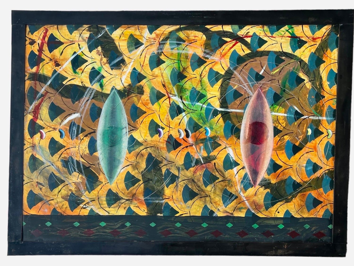 Large Israeli Abstract Pattern & Decoration Oil Painting Yuval Shaul Steel Frame