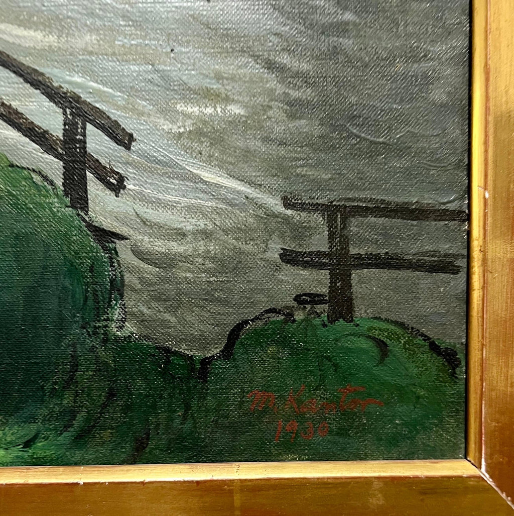 1930 Oil Painting Sea Side Sailboats American Modernist WPA Artist Morris Kantor