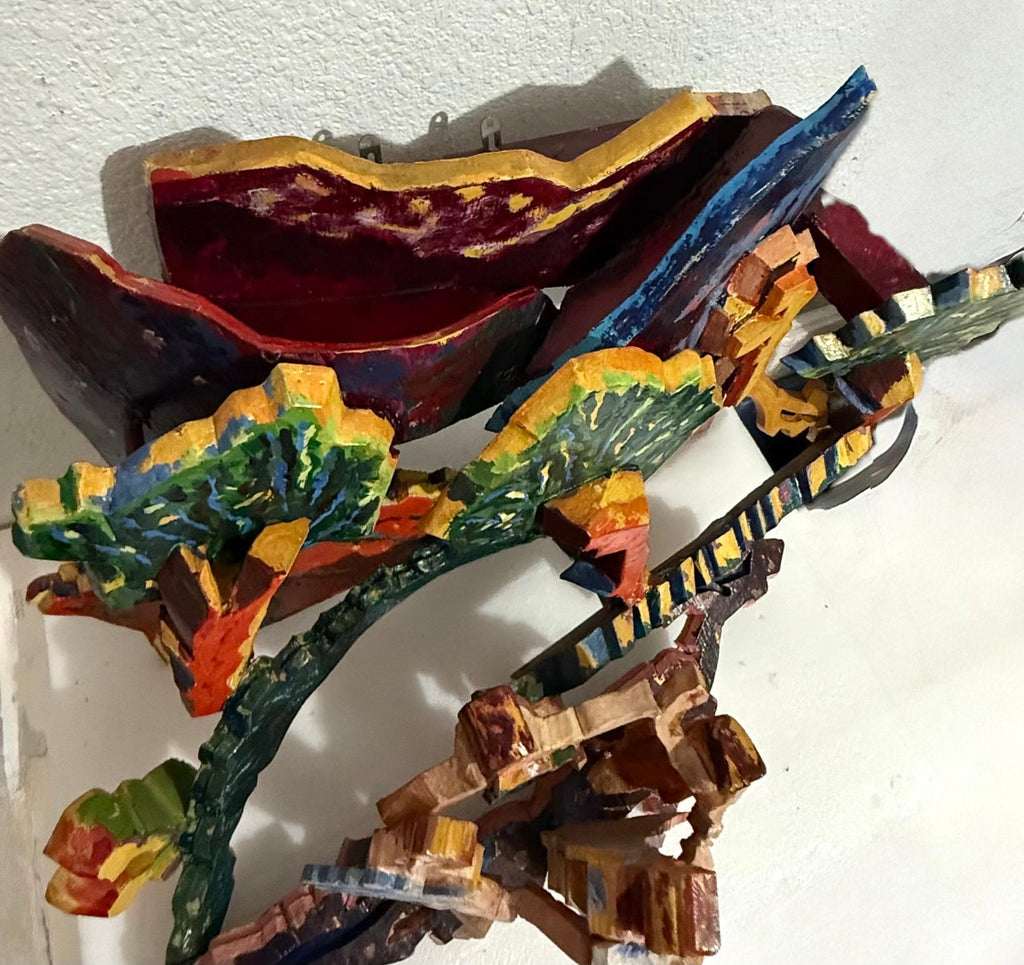 Large 3D Sculpture with Hand Painting Construction Mimi Gross Wood Assemblage