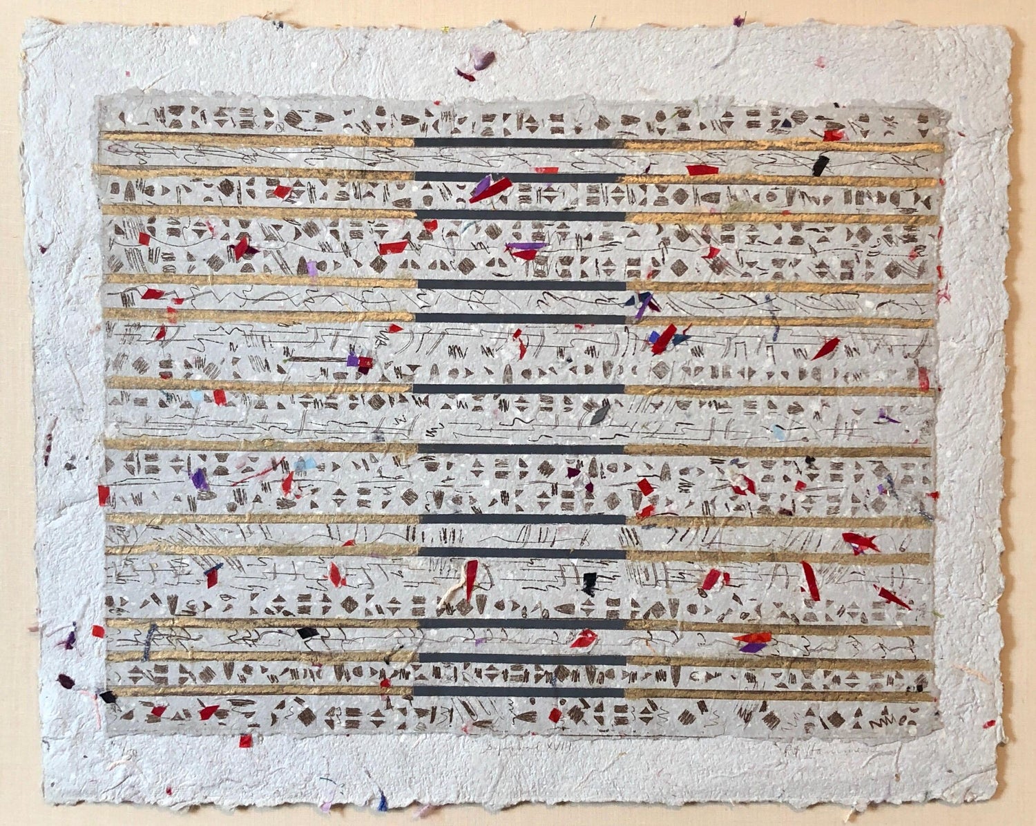 Unique Mixed Media on Handmade Paper with Gold Leaf Modernist Edition