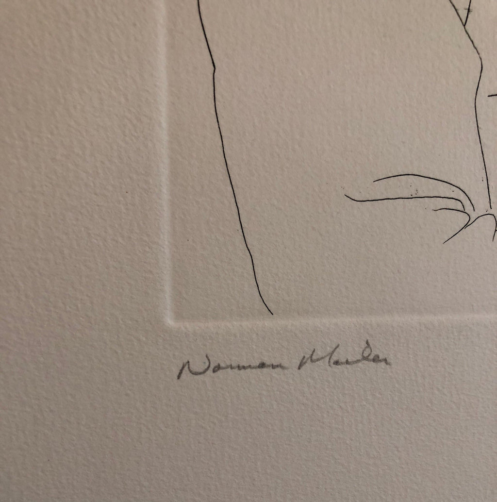 Pulitzer Prize Winner Norman Mailer Portrait Etching Line Drawing
