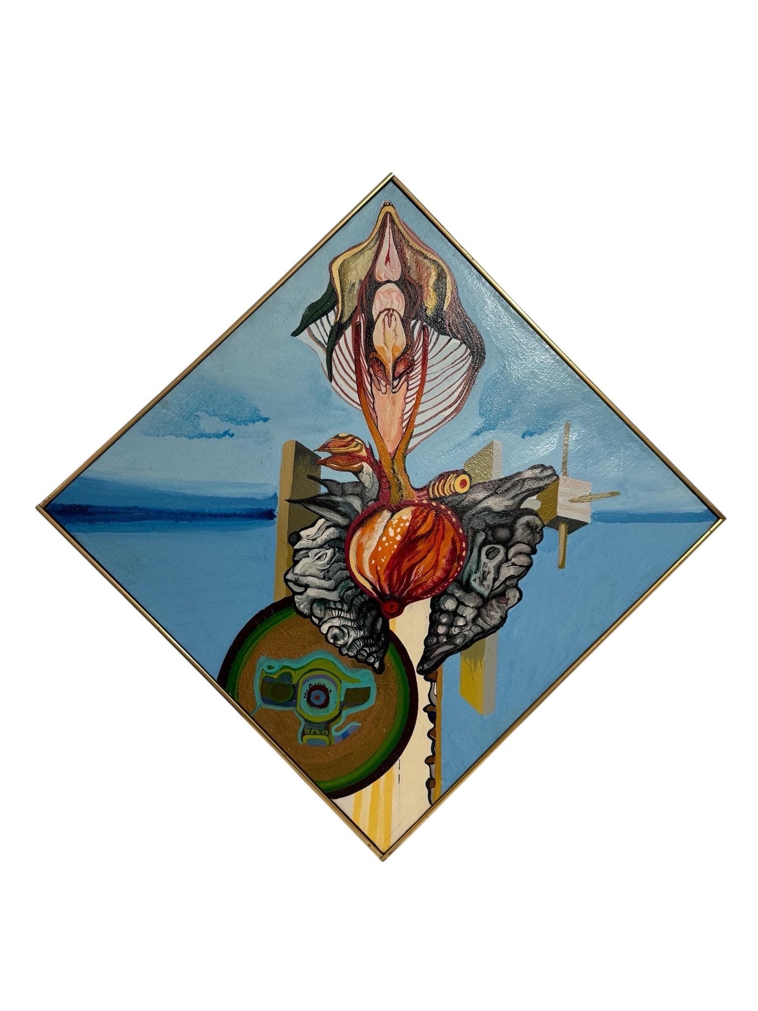 Vibrant Acrylic on Canvas Surrealist Erotic Flowers Painting Christine McGinnis