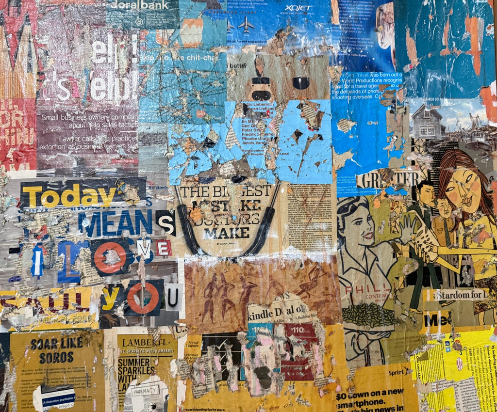 Large Mike Falcon Torn Paper Collage Painting Assemblage Pop Art Decollage