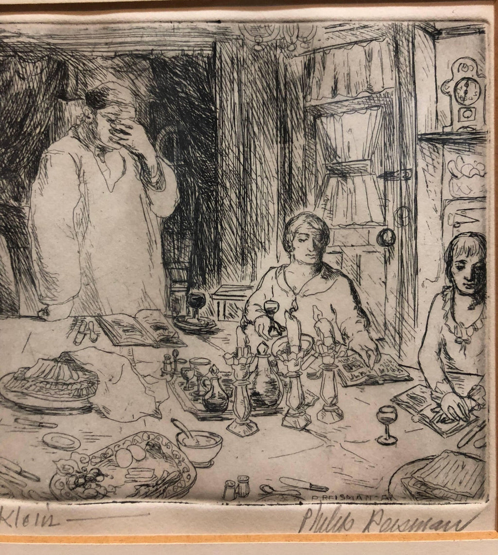 Judaica Etching Passover Seder Scene WPA Artist