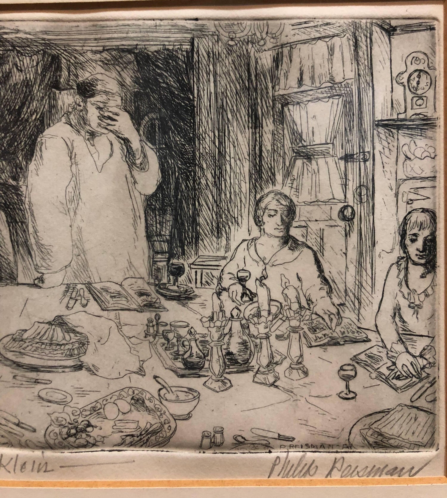 Judaica Etching Passover Seder Scene WPA Artist