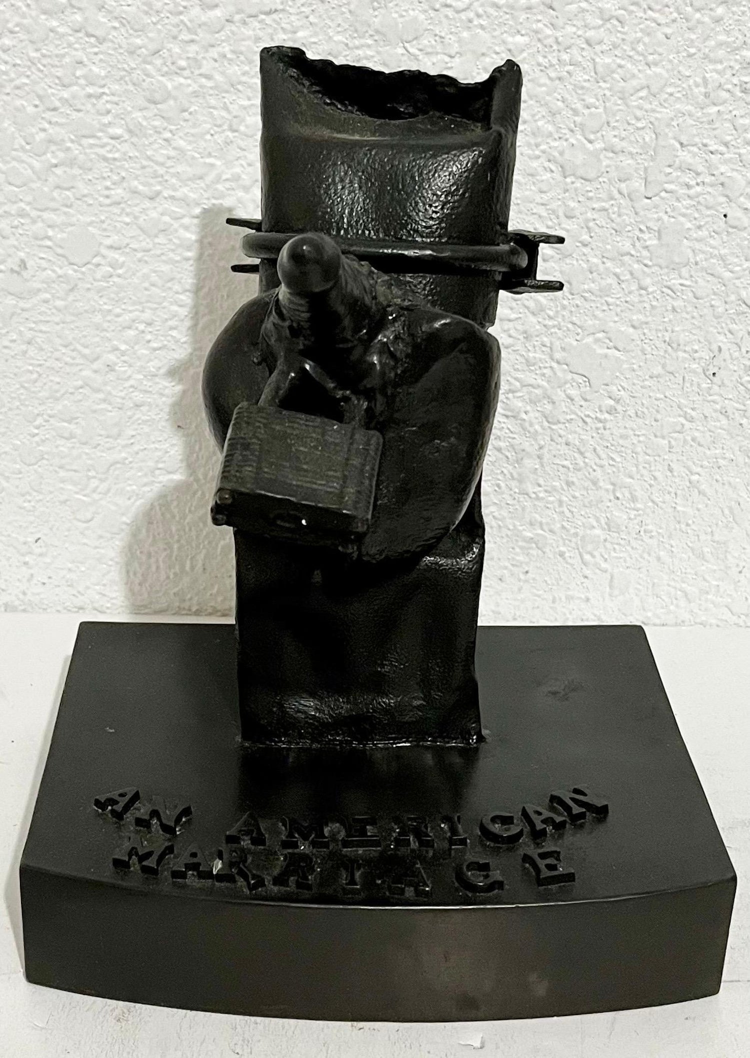 "American Marriage" Painted Bronze Outsider Assemblage Sculpture Signed Marmol