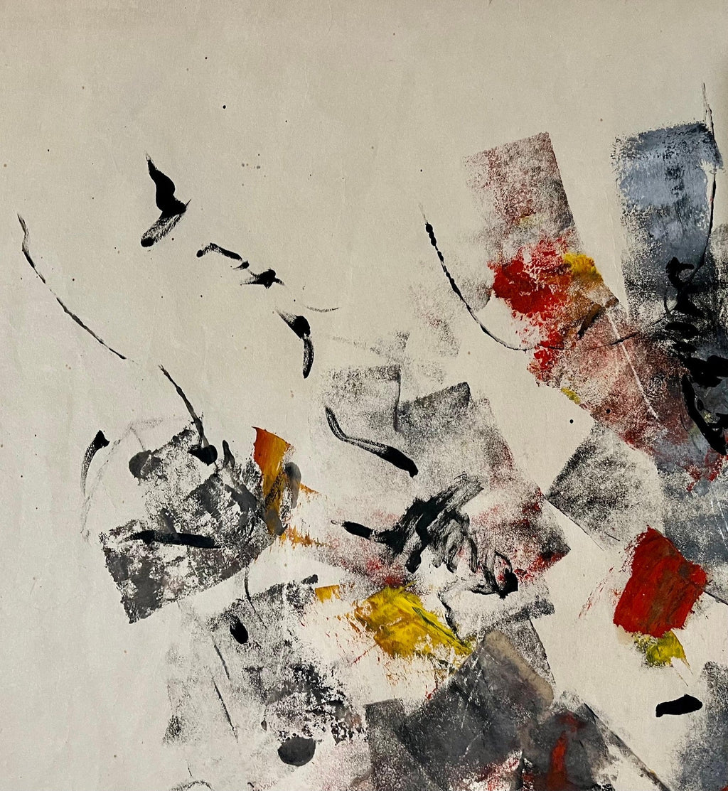 Large Abstract Expressionist Oil Painting on Rice Paper Modernist John Von Wicht