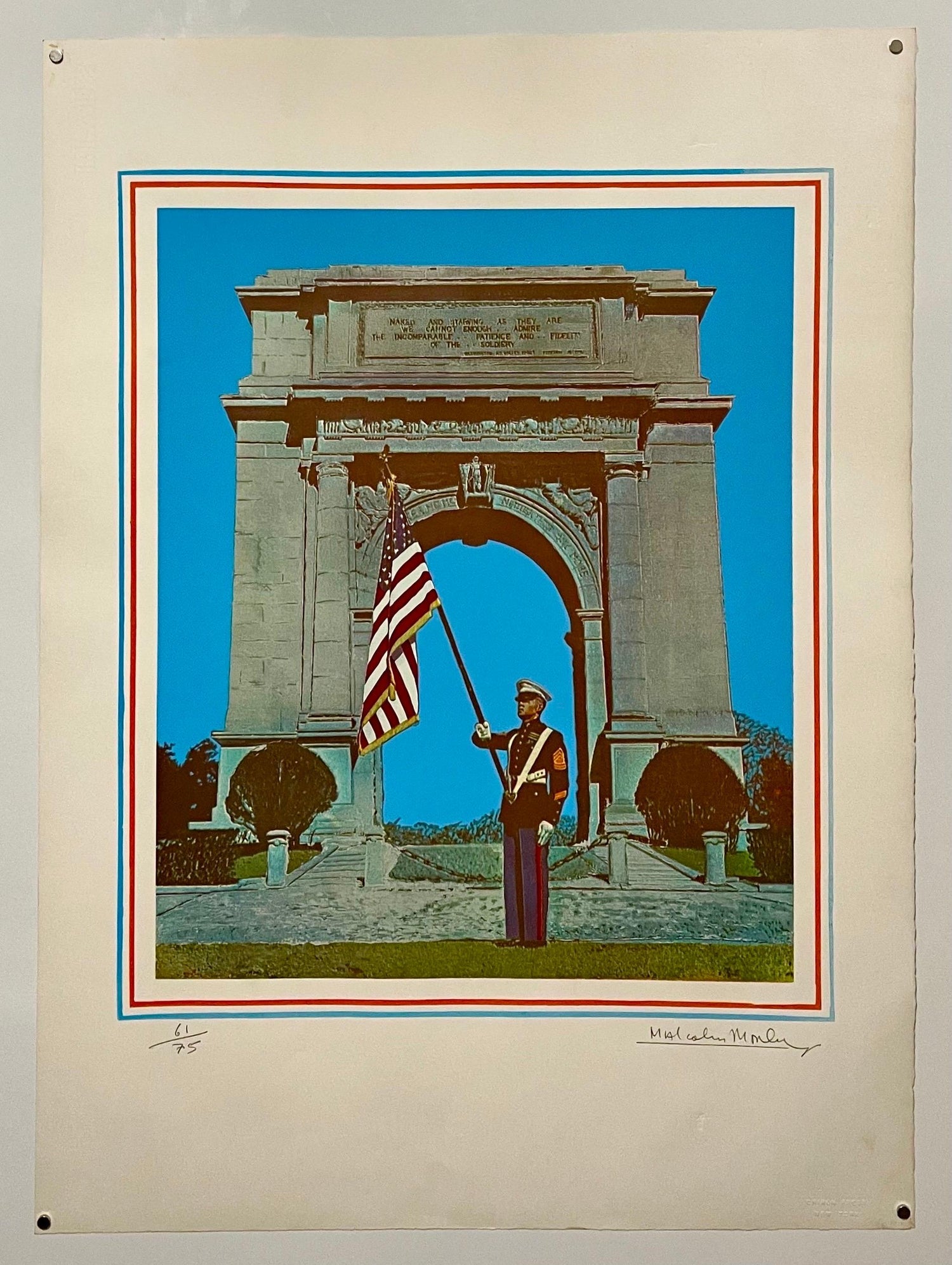 Malcolm Morley 1969 Vintage British Pop Art Screenprint Lithograph Marine w Flag