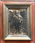 Judaica Silvered Copper Repousse Sculpture Relief Plaque Shtetl Yeshiva Bochur