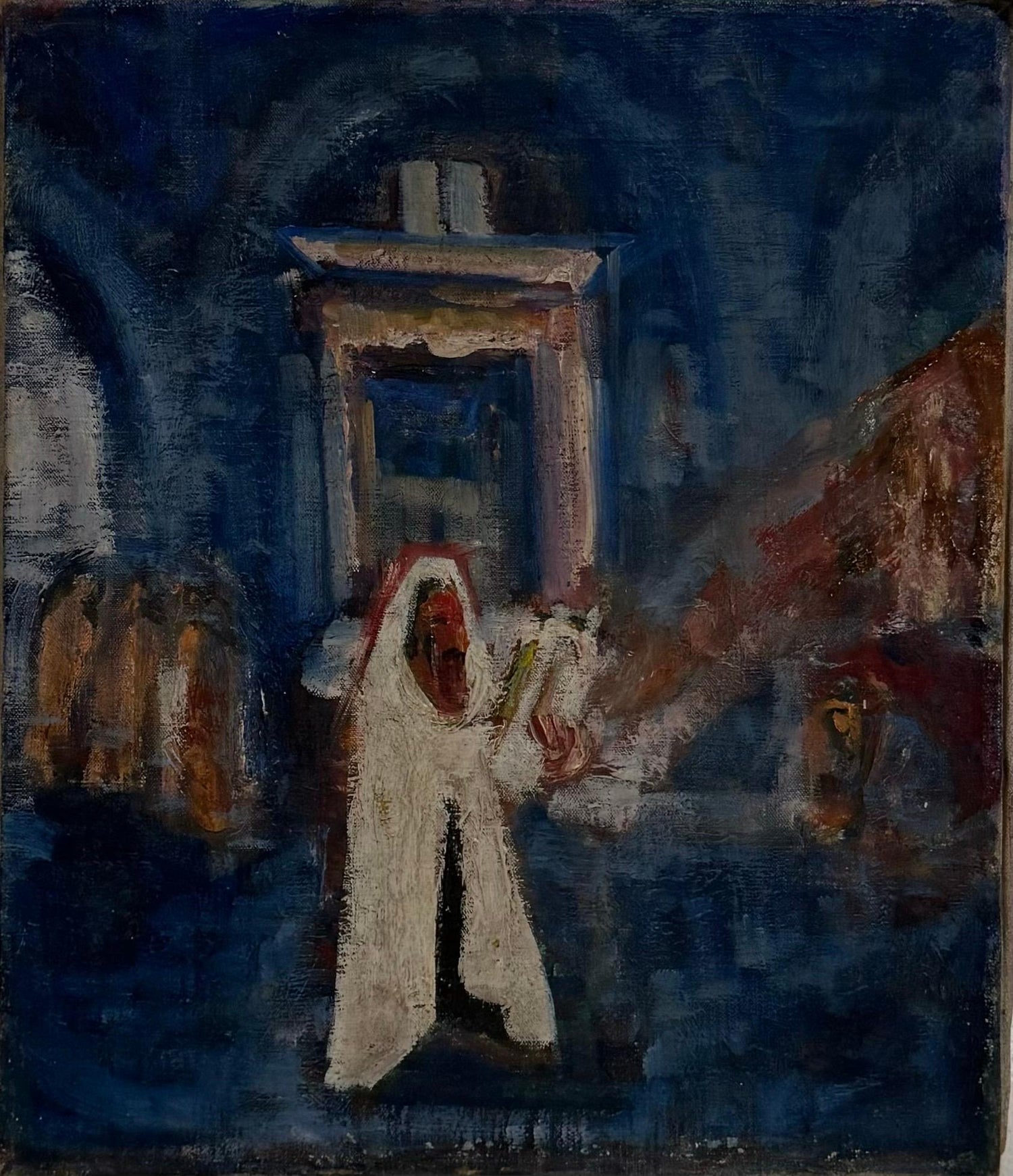 Polish French Fauvist Judaica Oil Painting Rabbi in Synagogue Frederick Serger